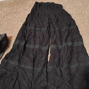 Black Wide-Leg Pants with Lace Detail